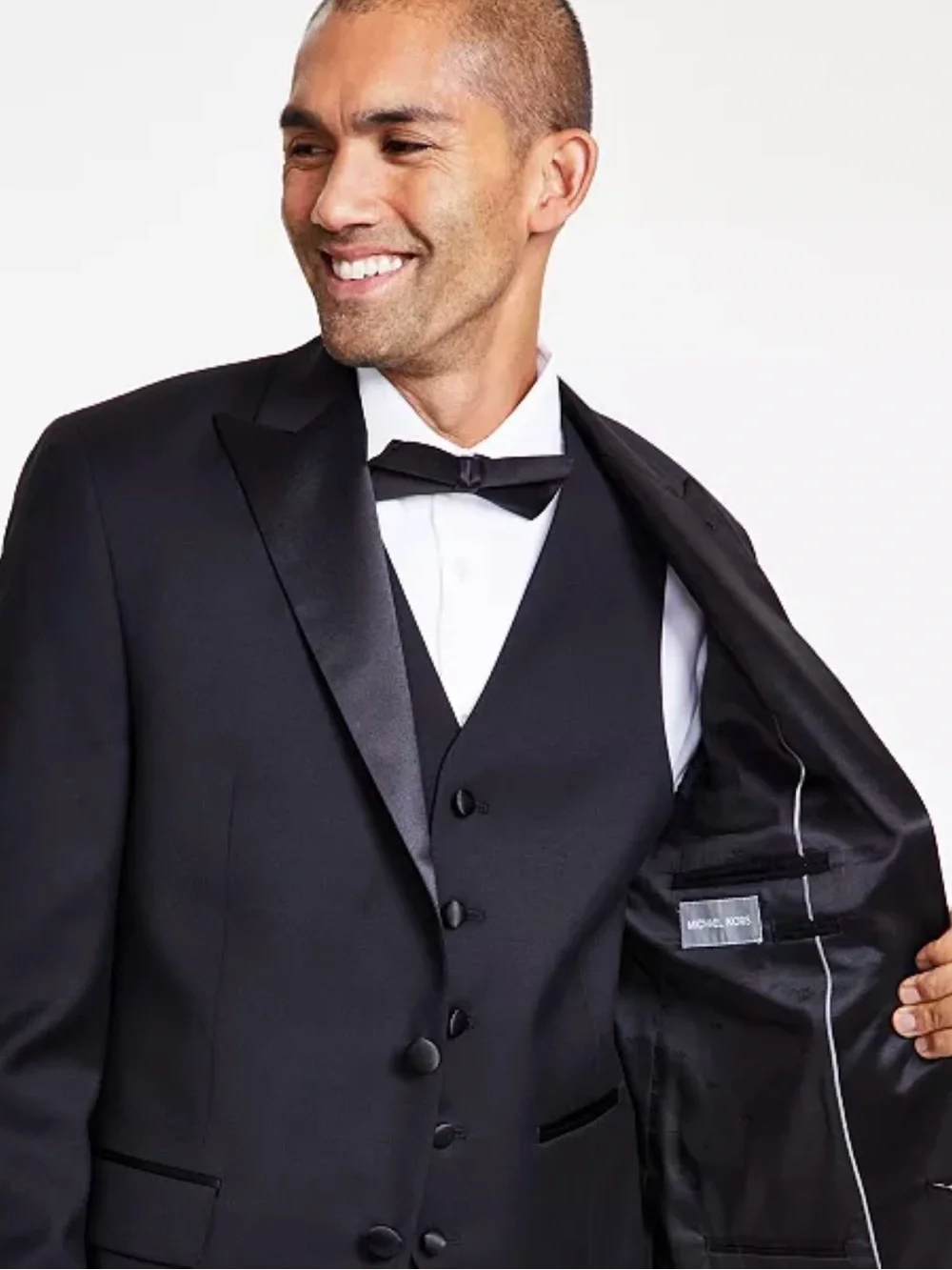 Michael Kors Black Peak-Lapel Tuxedo with Satin Trim